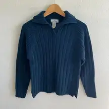 L.L. BEAN Vintage 90s Blue Teal Collar Knit Cotton Lambswool Sweater Womens XS