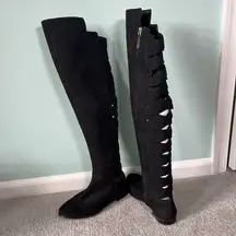 Nine West Eltynn Black Suede Over The Knee Boots Sz 6.5 Elastic Criss Cross Back