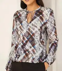 Ted Baker Top Women's 1 Lyzaa Quartz Printed Neck Tie Blouse Long Sleeve