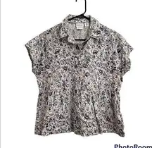 Rachel Zoe Floral Linen Peplum Short Sleeve Blouse Size Small