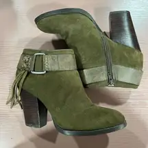 Kensie Masola Olive Suede Leather Ankle Boots