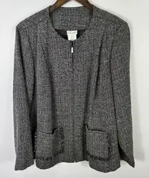 Fashion Bug 18/20W Tweed Fringe Jacket Black Quiet Luxury Office Old Money 90s