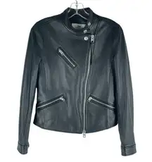 Coach  Uptown Racer Leather Jacket Asymmetrical Zip Black Size XS