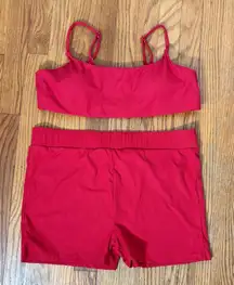 Andie Bikini Set Maui Top Marco Shorts Ribbed Flame Red size L NWOT‎
