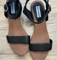 Steve Madden April Block-Heel City Sandal Black Strap