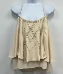 Miss Me medium cream colored layered beaded strappy cropped tank top