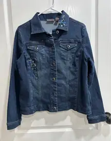 Women's Chico's Dark Blue Jeweled & Embroidered Jean Jacket Size 1