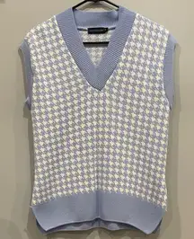 Blue and White Houndstooth Sweater Vest