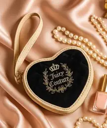 Juicy Couture Royal Couture Heart Wristlet Black Gold Logo Coin Pouch NWT