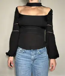 Intermix Gorgeous Black 100% Silk Black Longsleeve Top with Collar Size Small