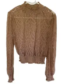 Windsor Lace sheer tan small long sleeve cowl neck blouse