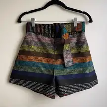N/Nicholas Striped Woven High Rise Mini Shorts w Belt Size 2