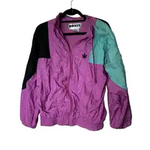 Vintage 90s Boast Cannabis Leaf Colorblock Purple Windbreaker Full Zip Large
