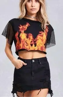 Forever 21 Skirt Mini Distressed Ripped Raw Hem Black Denim 27 Ripped Grunge