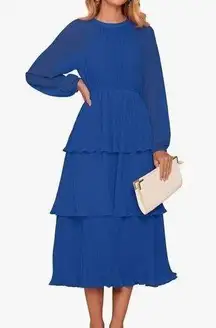 NEW Long Sleeve Ruffle Tiered Layered Chiffon Midi Dress XL