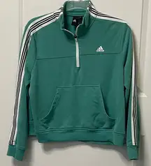 Adidas Teal Quarter Zip Pullover Sleeve Stripes XL