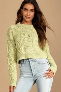 Lulus Cropped Sweater Cable Knit Lime Green SW9029L
