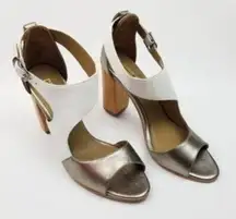 Anthropologie Nina Payne Pinta Asymmetrical colorblocked heels Sandals, Size 9