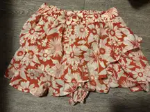 American Eagle Floral Burnt Orange Skirt/Short Flowy Small Ruffle
