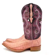NWT El General Pink Caiman Pointed Toe Boots Women’s Size 8 Embroidered Western