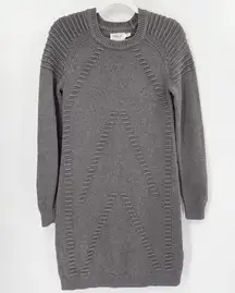 Eliza J  Chunky Knit Ridged Sweater Dress Sz M Gray Crewneck Pullover Raglan Slv