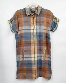 Toad&Co Hartland Short Sleeve Shirt Dress Size XS Plaid Multicolor Cotton Blend