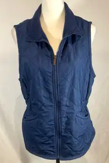 Bit and Bridle navy blue fleece lined quilted zip up vest w/ pockets size medium