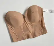 Dominique Bustier Corset Strapless Padded Cups  Boning Mesh Adjustable Nude Tan