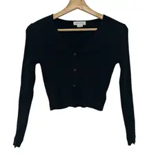 Urban Revivo Black Cropped Cardigan Small size 4 ribbed front button v-neck cute