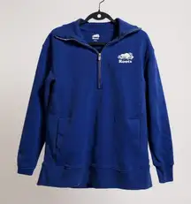 Roots Womens Blue Quarter-Zip‎ Pullover Sweatshirt M Medium Cotton Blend