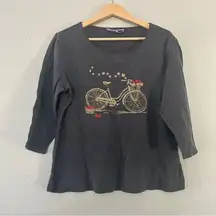 Vintage Karen Scott Gray Shirt Leaves Apples Gold Bicycle and Red Accents Fall