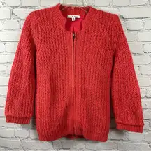 CAbi Women’s Notch Collar Full Zip Cardigan Sweater Mohair Wool Lined Coral S