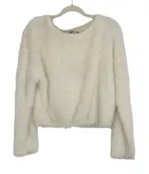 ZARA Womens cream Long Sleeve‎ Faux Fur Pullover Sweater Soft Girl Small