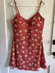 NoBo Peach Color Daisy Print Mesh Mini Spaghetti Strap Dress Size LG