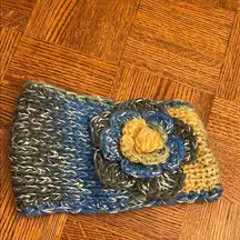 Multicolor Hand  Knit Headband with Flower