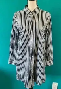 Equipment femme blue and white striped button up shirt dress in size small