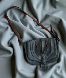 HOLDING HORSES Blue Leather Tassle Crossbody Bag