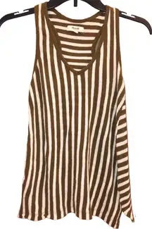 Madewell Striped Linen blend‎ V neck Racerback Tank Top Brown White XS