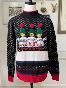 Vintage 90s Jordache Novelty Sweater Applique Embroidered Mock Neck Sweater M