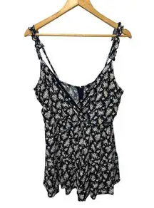 Trixxi Navy Floral Short Summer Romper Size Large Ruffle Sleeves