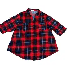 PAPER + TEE red plaid blouse top shirt button down size 3X lightweight