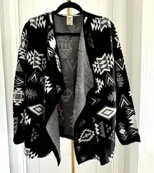 Women’s XL Open Long Sleeve Cardigan‎ Wrap Jacket Black White Western Cabincore