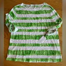 Calvin Klein Women’s XL Striped Lime Green White Striped 3/4 Roll Tab Sleeve NWT