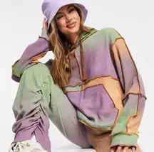 Jaded London oversized patchwork lightweight knitted hoodie wool blend 4