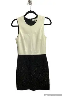 Robert Rodriguez Leather Knee Length Fit & Flare Color Block Dress Sleeveless