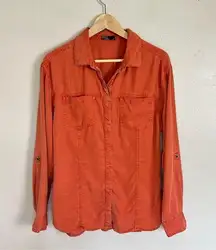 Prana Alda Long Sleeve Button Up Shirt in Sundried Ditsy Orange Size Small