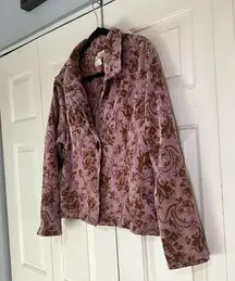 CMC Color Me Cotton Pink Brown Floral Jacquard Short Blazer Jacket Size XL Flaw