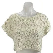 Abercrombie & Fitch Women's Cream Crochet Knit Short Sleeve Crop Sweater Top S