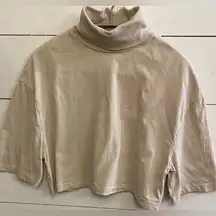 Zara‎ Women’s Small Beige Crop Turtleneck Short Sleeve Top