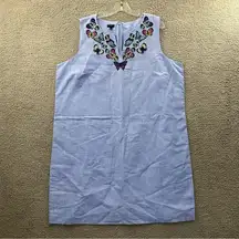 Talbots  Embroidered Butterfly Linen Cotton Shift Dress Blue Work Casual Wmn 18W